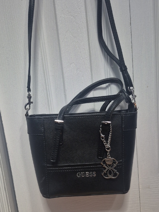 Guess Handbags - Guess Black Mini Crossbody Tote with Silver Charm